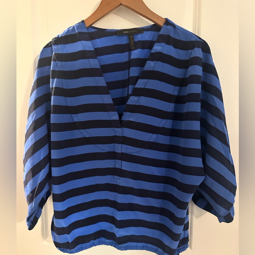 BCBG 100% Silk Stripe Blouse Size Medium